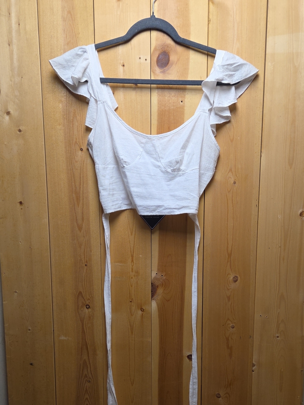 Zaful White Ruffle Sleeve Cross Tie Crop Top